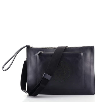 Versace Medusa Zip Messenger Bag Perforated Leather Medium