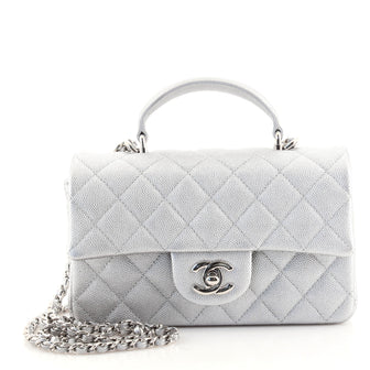 Chanel Classic Single Flap Top Handle Bag Quilted Caviar Mini