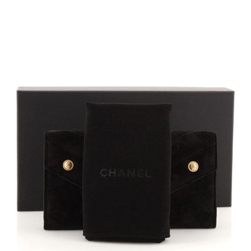 Chanel Paris-Hamburg CC Button Flap Wallet Chevron Suede Long