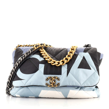 Chanel 19 Flap Bag Quilted Printed Silk Maxi