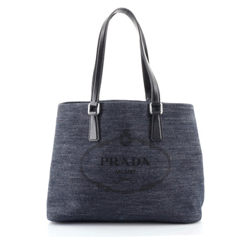 Prada Logo Open Tote Denim with Leather Medium