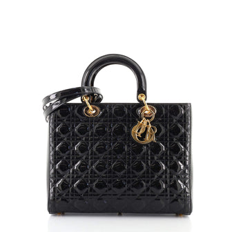 Christian Dior Lady Dior Bag Cannage Quilt Patent Large