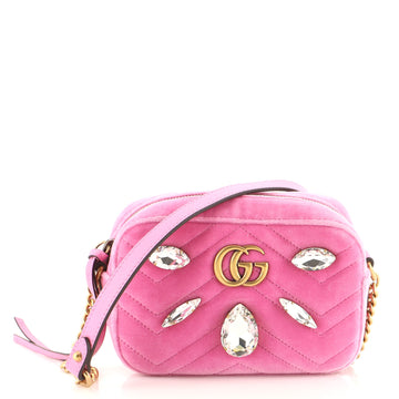 Gucci GG Marmont Shoulder Bag Crystal Embellished Matelasse Velvet Mini