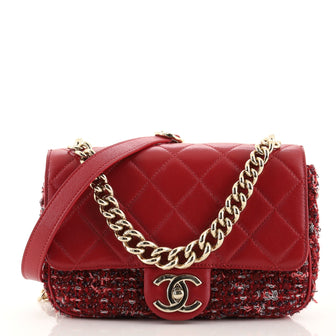 Chanel Chain Handle CC Flap Bag Quilted Lambskin and Tweed Small