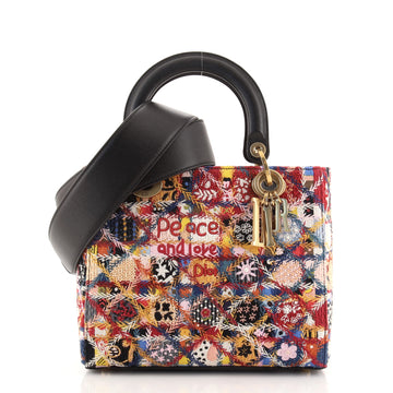 Christian Dior Peace and Love Lady Dior Bag Embroidered Canvas and Leather Medium