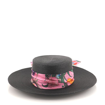 Gucci Papier Wide Brim Hat Straw with Scarf Ribbon