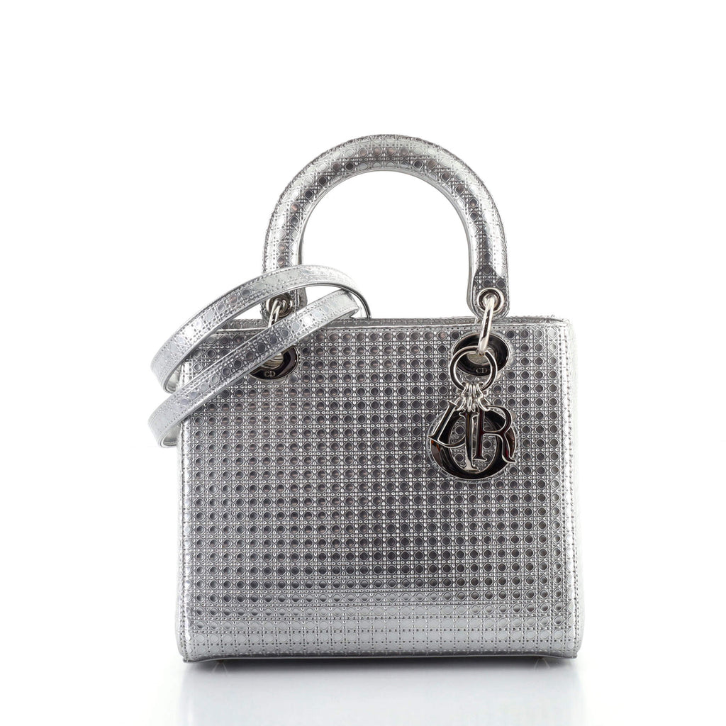 CHRISTIAN DIOR Metallic Grained Calfskin Cannage Small My Lady Dior Silver  1115863