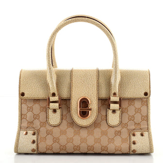 Gucci Vintage Flap Handle Bag GG Canvas with Studded Leather Medium