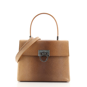 Salvatore Ferragamo Convertible Gancini Top Handle Tote Printed Leather Medium