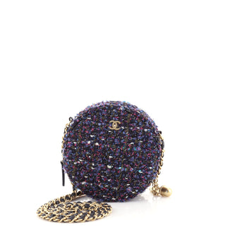 Chanel Charm Round Clutch with Chain Quilted Tweed