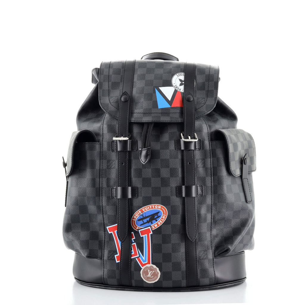 louis vuitton christopher pm damier graphite blue stripe backpack Louis Vuitton Christopher Backpack Limited Edition Damier Graphite LV League PM Black 90037432