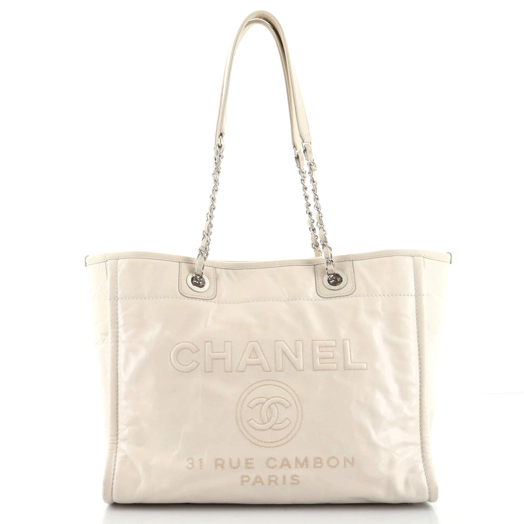 Chanel Deauville Tote Glazed Calfskin Small Neutral 90037458