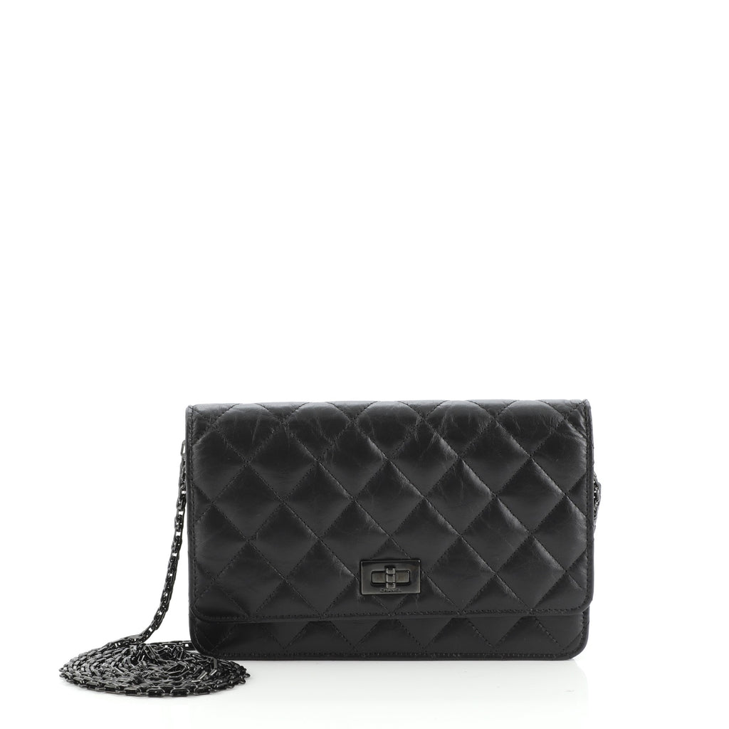 CHANEL Aged Calfskin Quilted Reissue Wallet On Chain WOC Black 644485