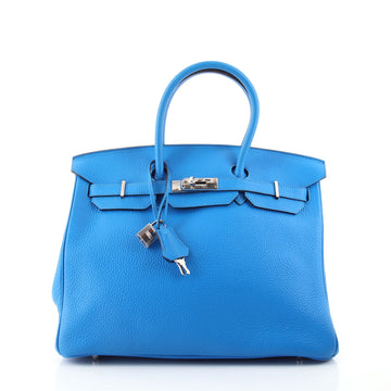 Hermes Birkin Handbag Blue Clemence with Palladium Hardware 35