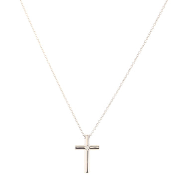 Tiffany & Co. Cross Pendant Necklace 18K White Gold with Diamond