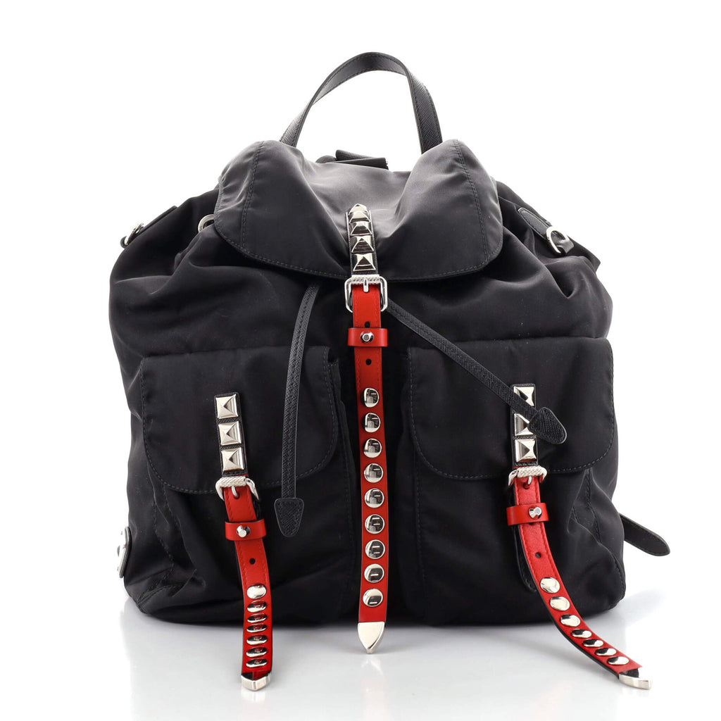 Prada New Vela Backpack Tessuto with Studded Leather Black 9003757