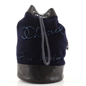Chanel Paris-Hamburg Sling Backpack Embroidered Wool with Quilted Calfskin Large