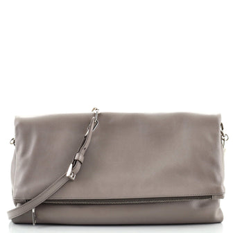 Prada Fold Over Chain Clutch Soft Calfskin Medium