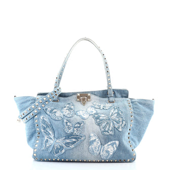 Valentino Rockstud Tote Denim with Butterfly Applique Medium