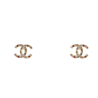 Chanel CC Stud Earrings Multicolor Crystal Embellished Metal