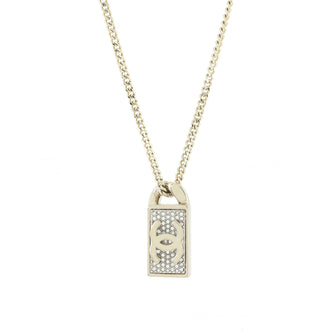 Chanel CC Dog Tag Pendant Necklace Metal with Crystals