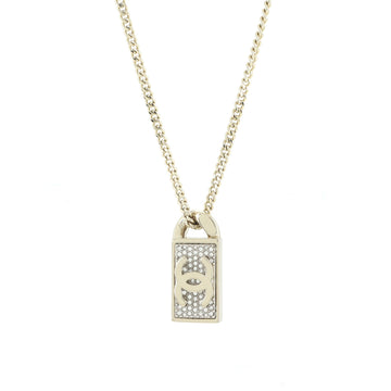 Chanel CC Dog Tag Pendant Necklace Metal with Crystals