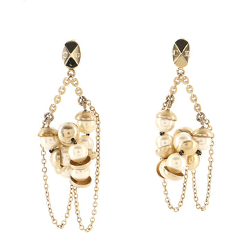 Christian Dior Acorn Cluster Drop Earrings Metal and Faux Pearls
