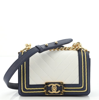 Chanel Boy Flap Bag Chevron Calfskin with Braided Detail Small