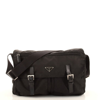 Prada Zip Buckle Messenger Bag Tessuto Large