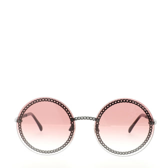 Chanel Chain Frame Round Sunglasses with Chain Metal with Leather and Faux Pearls