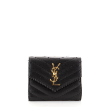 Saint Laurent Classic Monogram Trifold Wallet Matelasse Chevron Leather