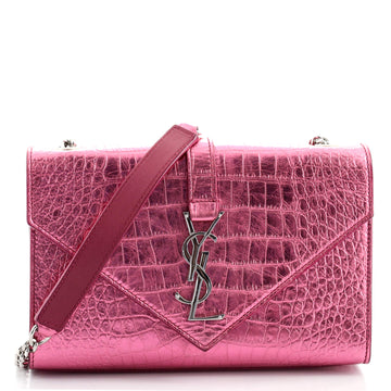 Saint Laurent Classic Monogram Envelope Satchel Crocodile Embossed Leather Small