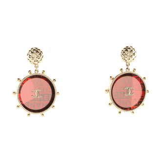 Chanel CC Wheel Drop Earrings Metal with Resin