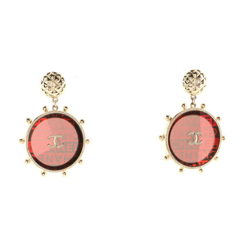 Chanel CC Wheel Drop Earrings Metal with Resin