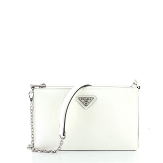 Prada Flat Zip Chain Pouch Vernice Saffiano Leather Small
