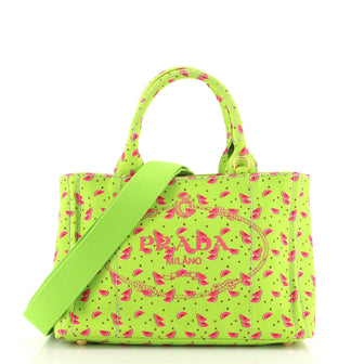 Prada Canapa Convertible Tote Printed Canvas Mini