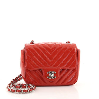 Chanel Square Classic Single Flap Bag Chevron Patent Mini Red 9050531