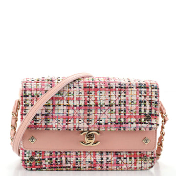 Chanel CC Stud Double Flap Bag Quilted Tweed with Leather Small