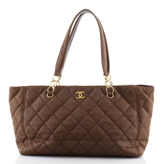 Chanel Vintage CC Chain Tote Quilted Raffia Large