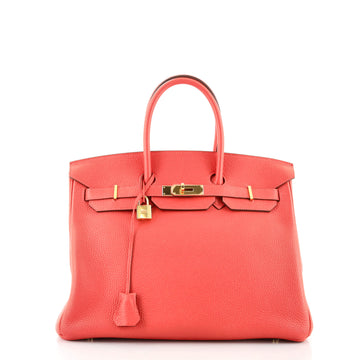 Hermes Birkin Handbag Red Clemence with Gold Hardware 35