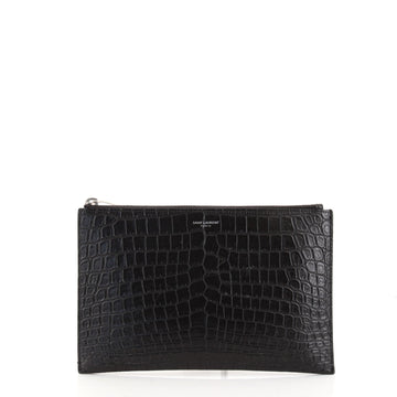 Saint Laurent Zip Pouch Crocodile Embossed Leather Small