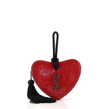 Saint Laurent Heart Tassel Clutch Crocodile Embossed Leather
