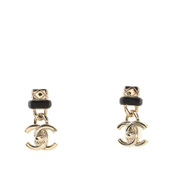 Chanel CC Turnlock Quilted Dangle Earrings Metal with Leather