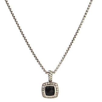 David Yurman Petite Albion Pendant Necklace Sterling Silver with Onyx and Diamonds
