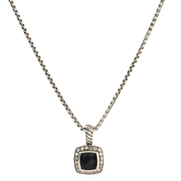 David Yurman Petite Albion Pendant Necklace Sterling Silver with Onyx and Diamonds