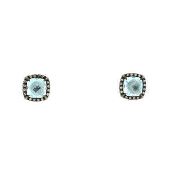 David Yurman Chatelaine Bezel Stud Earrings Sterling Silver with Blue Topaz and Diamonds 9mm
