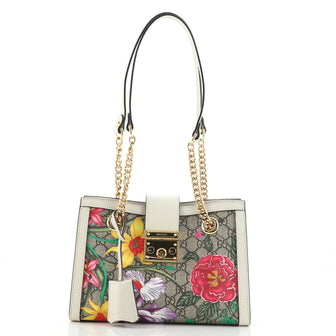 Gucci Padlock Chain Tote Flora GG Coated Canvas Small