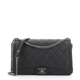 Chanel Turn Around Ligne Flap Bag Quilted Washed Caviar Large