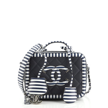 Chanel Filigree Vanity Case Quilted Caviar with Striped Leather Small