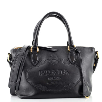 Prada Embossed Logo Convertible Tote Glace Calfskin Small